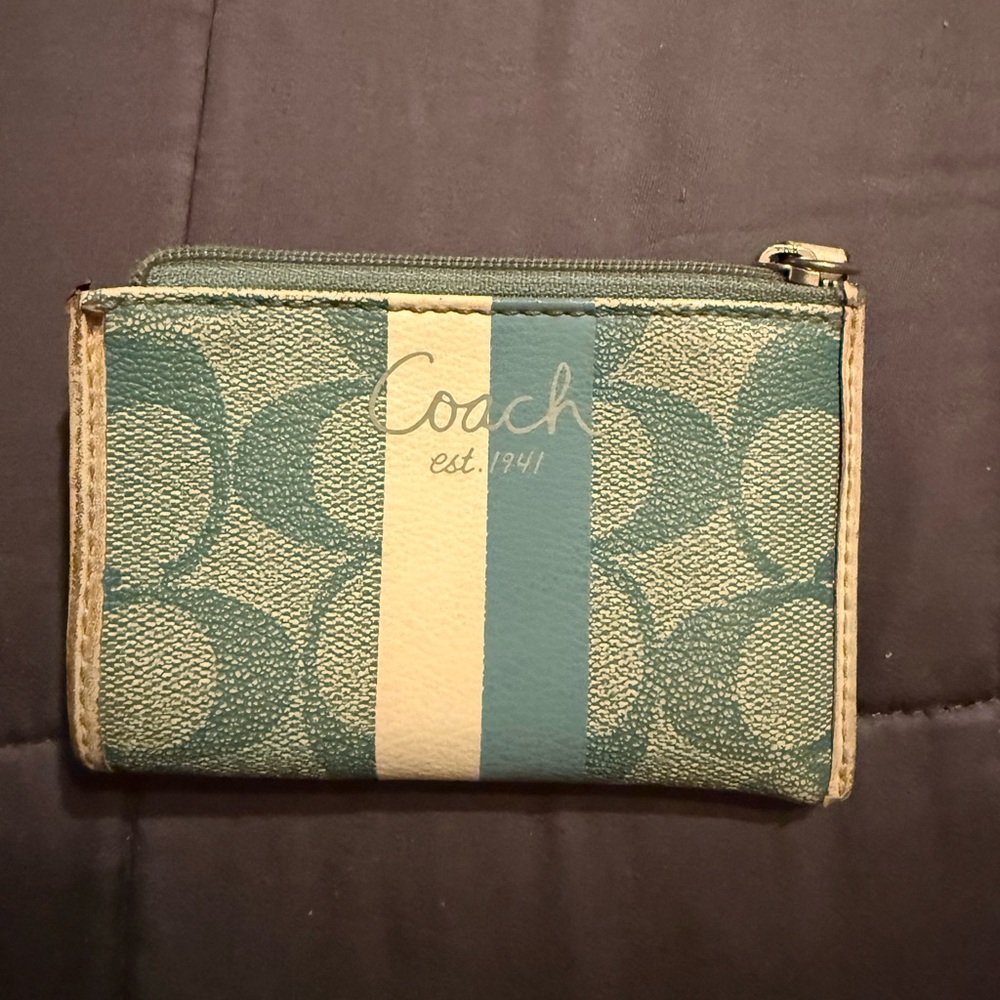 Coach Green and Cream Card Case